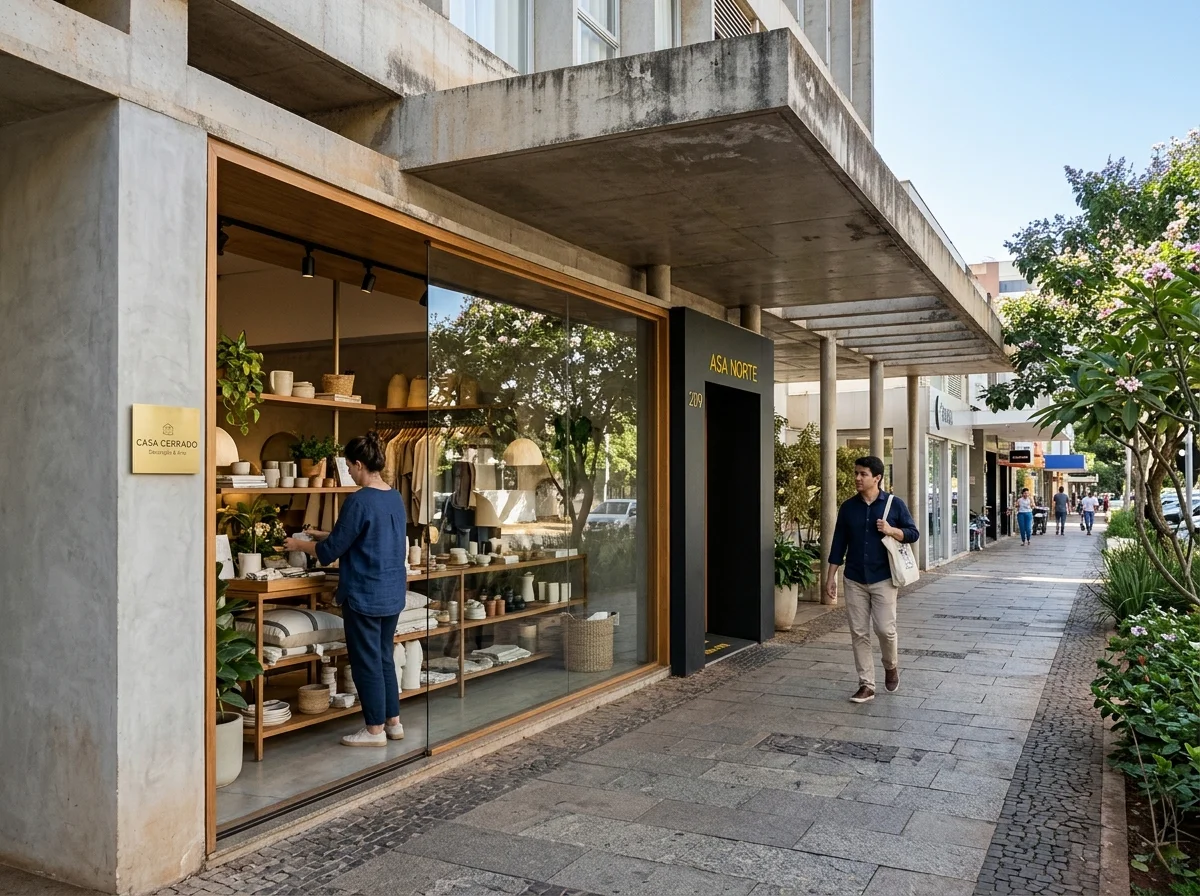 Vitrine e fachada de loja no comércio local da Asa Norte